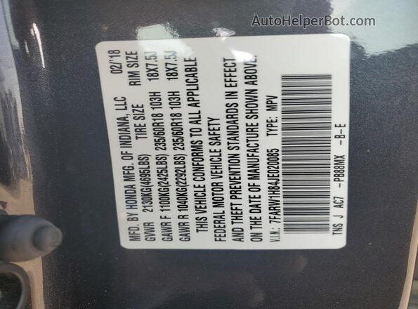 7FARW1H84JE020085 2018 HONDA CR-V Gray Engine compartment view