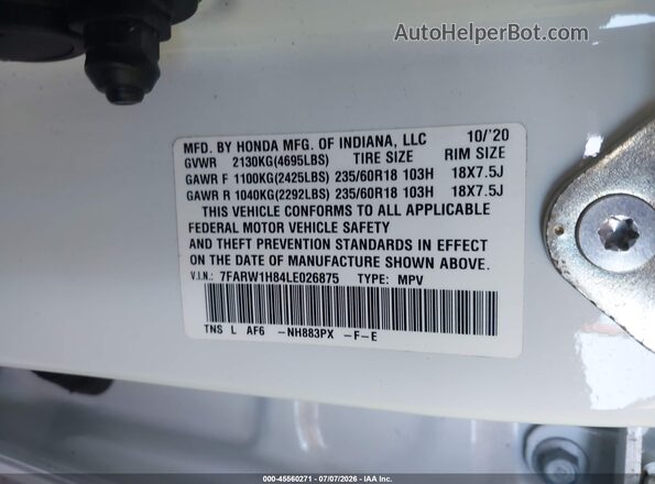 7FARW1H84LE026875 2020 HONDA CR-V White Engine compartment view