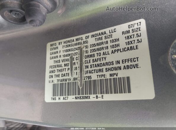 7FARW1H89HE022795 2017 HONDA CR-V Silver Вид підкапотного простору