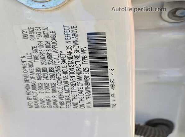 7FARW1H89ME018126 2021 HONDA CR-V White Շարժիչի բաժամունքի տեսք