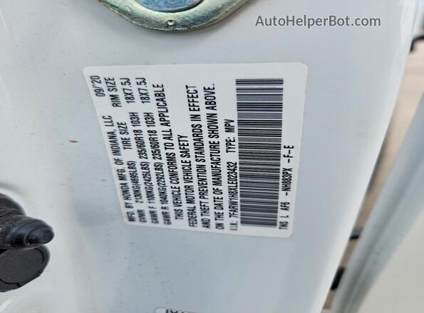7FARW1H8XLE023432 2020 HONDA CR-V White 360 interior view