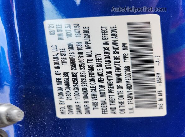 7FARW1H8XME007068 2021 HONDA CR-V Blue Вид підкапотного простору