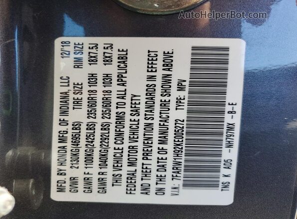 7FARW1H92KE005272 2019 HONDA CR-V Gray Vista de la etiqueta del VIN