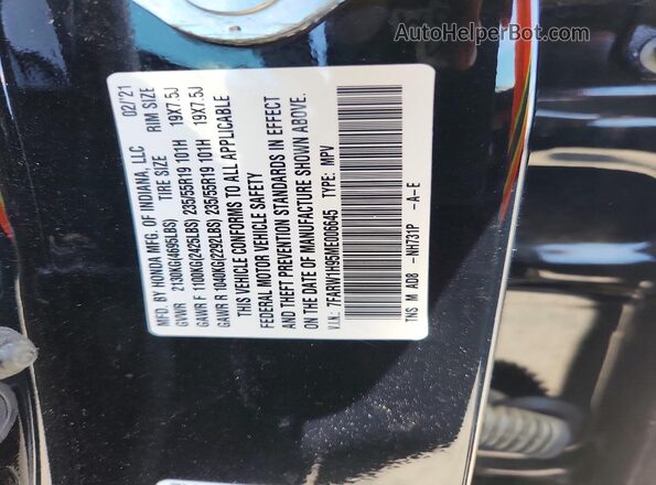 7FARW1H95ME006645 2021 HONDA CR-V Черный Панорамный вид салона 360°