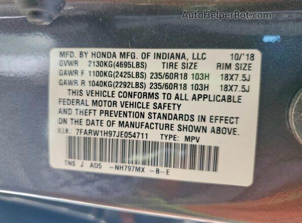 7FARW1H97JE054711 2018 HONDA CR-V Gray VIN կոդի պիտակի տեսք
