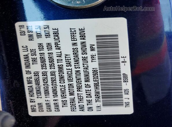 7FARW1H98JE026061 2018 HONDA CR-V Blue Engine compartment view