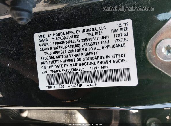 7FARW2H25LE004935 2020 HONDA CR-V Black Engine compartment view