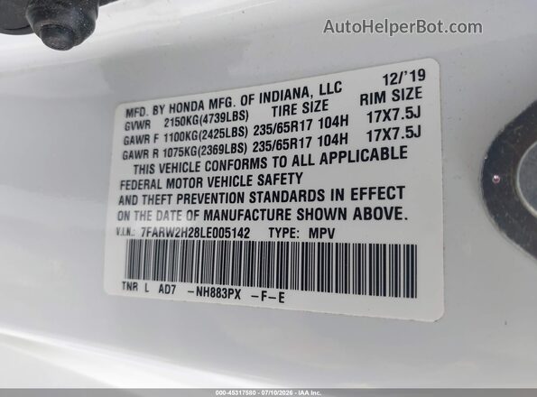 7FARW2H28LE005142 2020 HONDA CR-V Белый Вид подкапотного пространства