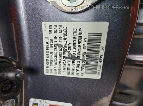 7FARW2H50JE002582 2018 HONDA CR-V Gray Vista de la etiqueta del VIN
