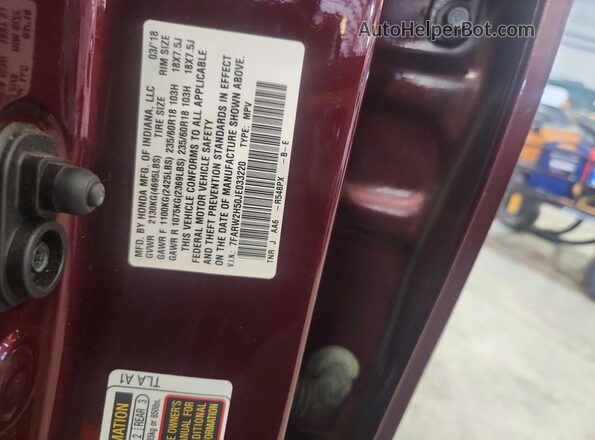 7FARW2H50JE033220 2018 HONDA CR-V Maroon Вид наклейки з VIN-кодом