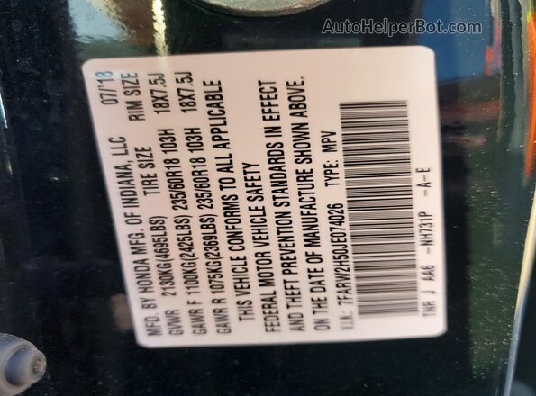 7FARW2H50JE074026 2018 HONDA CR-V Black VIN sticker view