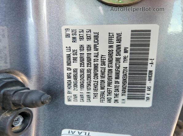 7FARW2H50KE047314 2019 HONDA CR-V Silver VIN sticker view