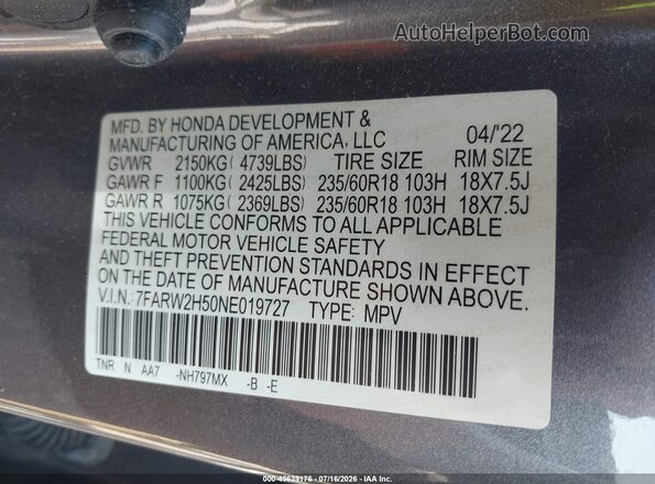 7FARW2H50NE019727 2022 HONDA CR-V Серый Вид подкапотного пространства
