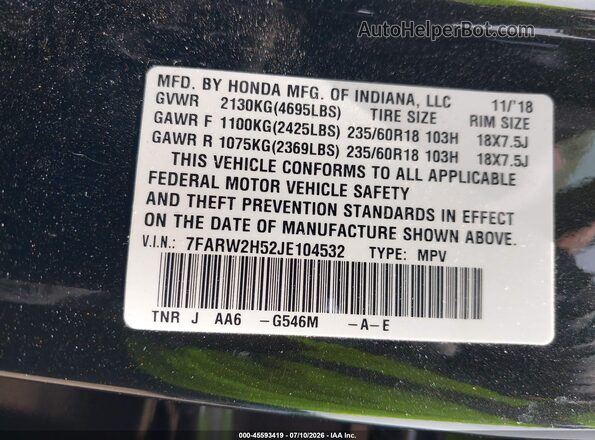 7FARW2H52JE104532 2018 HONDA CR-V Черный Вид подкапотного пространства