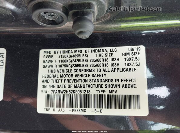 7FARW2H52KE051218 2019 HONDA CR-V Gray Vista del compartimento del motor