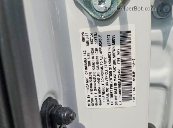 7FARW2H53LE022456 2020 HONDA CR-V White Вид наклейки з VIN-кодом