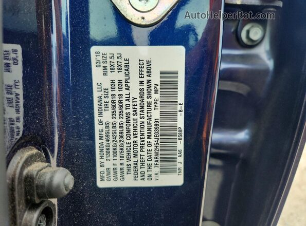 7FARW2H54JE039991 2018 HONDA CR-V Blue Вид підкапотного простору
