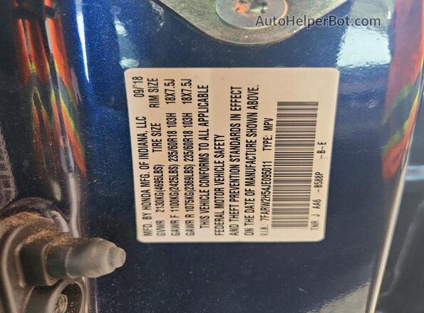 7FARW2H54JE095011 2018 HONDA CR-V Blue Вид наклейки з VIN-кодом