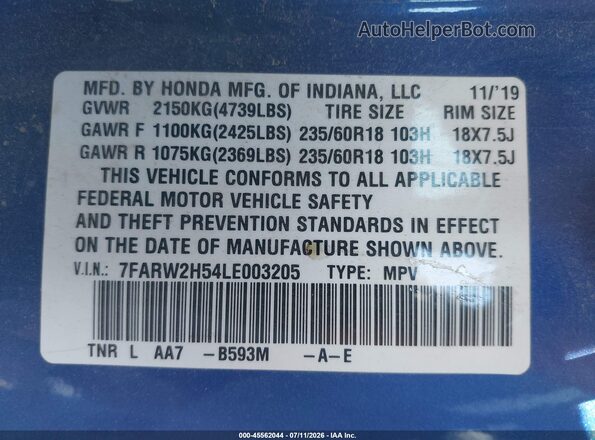 7FARW2H54LE003205 2020 HONDA CR-V Blue Engine compartment view