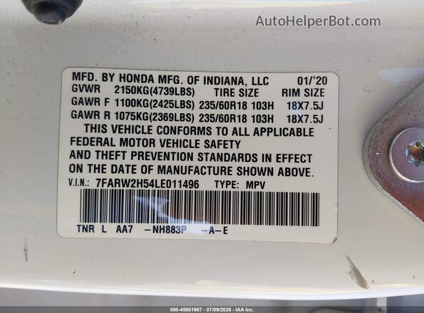 7FARW2H54LE011496 2020 HONDA CR-V Белый Вид подкапотного пространства