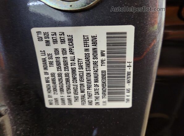 7FARW2H55KE009030 2019 HONDA CR-V Black 360 interior view
