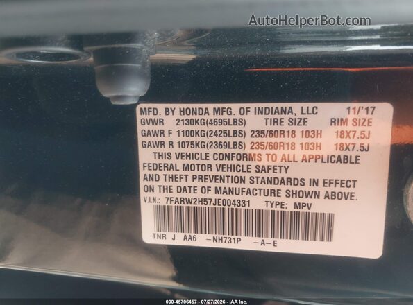7FARW2H57JE004331 2018 HONDA CR-V Черный Вид подкапотного пространства