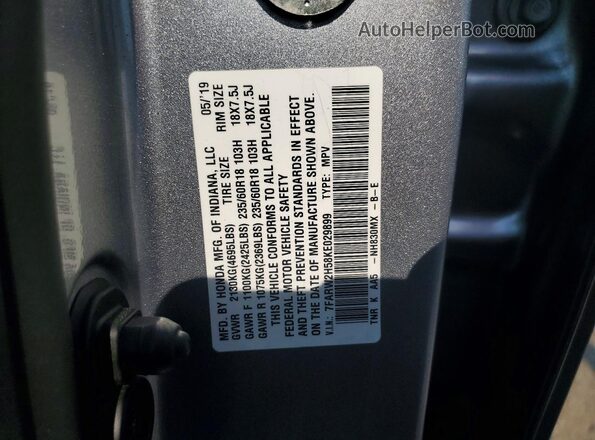 7FARW2H58KE029899 2019 HONDA CR-V Серебряный Вид наклейки с VIN-кодом