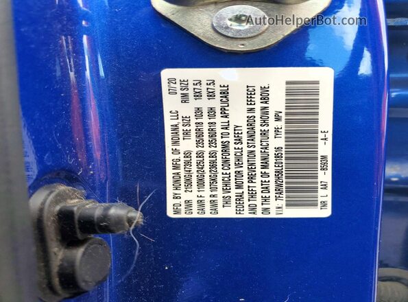 7FARW2H58LE018516 2020 HONDA CR-V Blue Вид наклейки з VIN-кодом