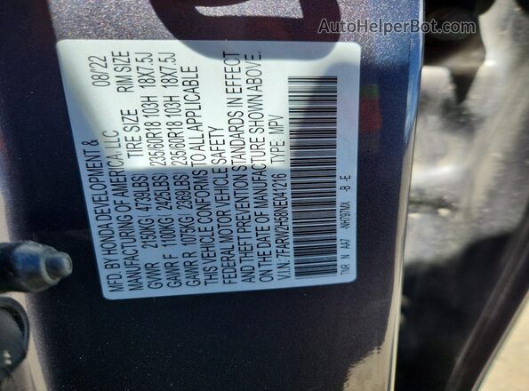 7FARW2H58NE041216 2022 HONDA CR-V Charcoal VIN կոդի պիտակի տեսք