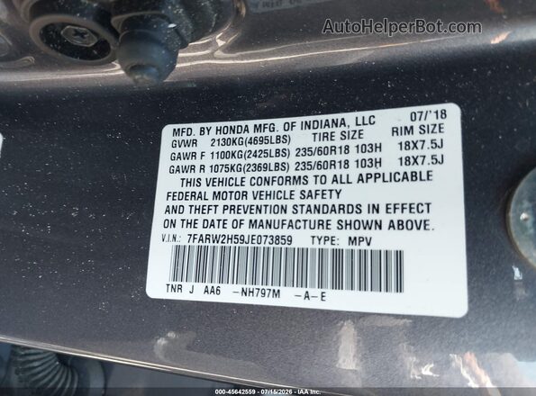 7FARW2H59JE073859 2018 HONDA CR-V Gray Вид підкапотного простору