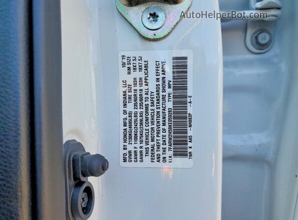 7FARW2H59KE059283 2019 HONDA CR-V White VIN կոդի պիտակի տեսք