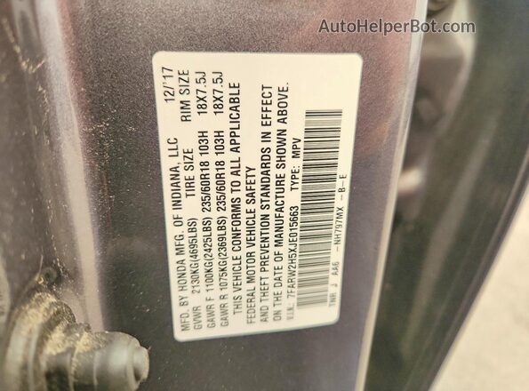 7FARW2H5XJE015663 2018 HONDA CR-V Gray ძრავის განყოფილების ხედი