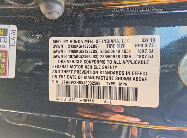7FARW2H5XJE032589 2018 HONDA CR-V Black VIN կոդի պիտակի տեսք