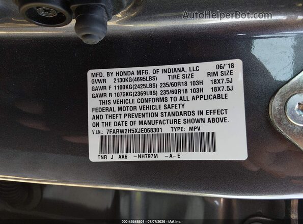 7FARW2H5XJE068301 2018 HONDA CR-V Серый Вид подкапотного пространства