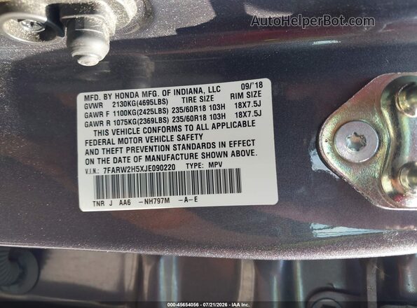 7FARW2H5XJE090220 2018 HONDA CR-V Gray Շարժիչի բաժամունքի տեսք