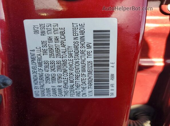 7FARW2H73ME032326 2021 HONDA CR-V Red სალონის 360-გრადუსიანი ხედი