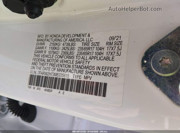 7FARW2H73ME035615 2021 HONDA CR-V Белый Вид подкапотного пространства