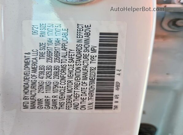 7FARW2H76ME023782 2021 HONDA CR-V White 360 interior view