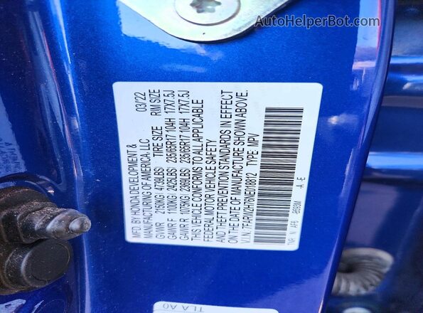 7FARW2H76NE018812 2022 HONDA CR-V Blue ძრავის განყოფილების ხედი
