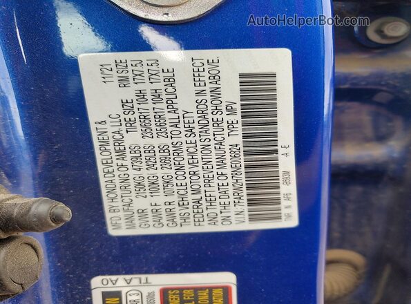 7FARW2H78NE006824 2022 HONDA CR-V Blue ძრავის განყოფილების ხედი