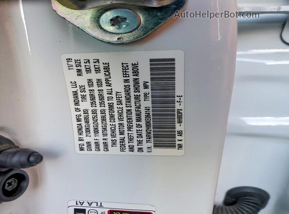 7FARW2H80KE064141 2019 HONDA CR-V White Вид підкапотного простору