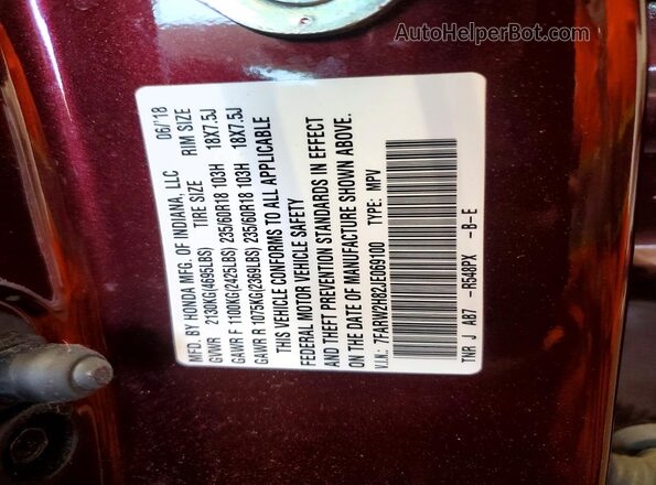 7FARW2H82JE069100 2018 HONDA CR-V Maroon VIN sticker view