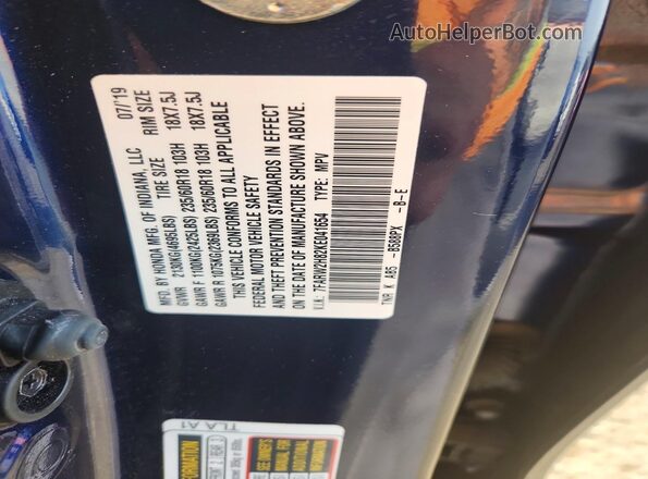 7FARW2H82KE041654 2019 HONDA CR-V Blue VIN sticker view