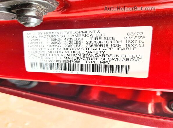 7FARW2H82NE047085 2022 HONDA CR-V Red Widok komory silnika