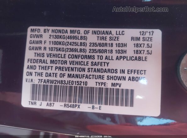 7FARW2H83JE015210 2018 HONDA CR-V  Vista del compartimento del motor
