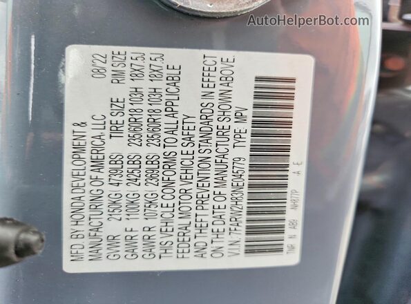 7FARW2H83NE045779 2022 HONDA CR-V Blue Vista de la etiqueta del VIN