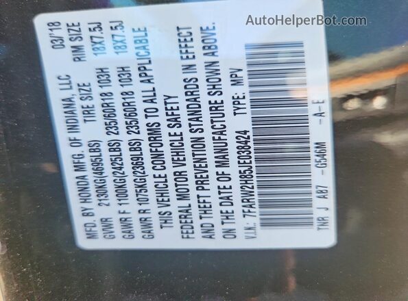 7FARW2H85JE038424 2018 HONDA CR-V Green VIN sticker view