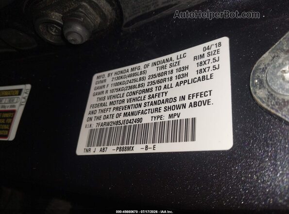7FARW2H85JE042490 2018 HONDA CR-V Black Widok komory silnika