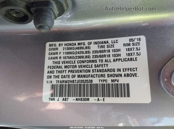 7FARW2H87JE053538 2018 HONDA CR-V Silver Widok komory silnika