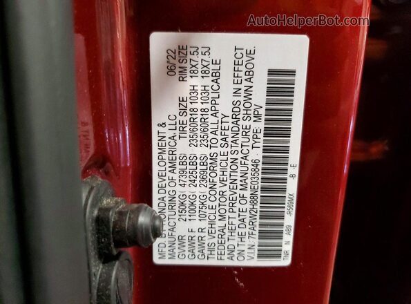 7FARW2H88NE035846 2022 HONDA CR-V Red Vista del compartimento del motor